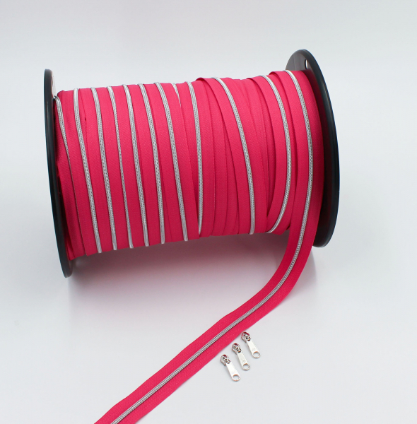 Endlosreißverschluss metallisiert schmal pink/ silber (1m)
